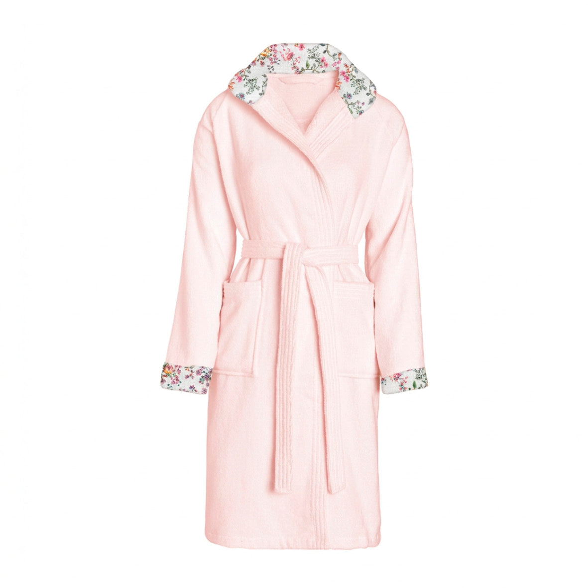 Cosy hooded bathrobe - 100% cotton velvet 320 gsm - Jardin Secret - salmon pink