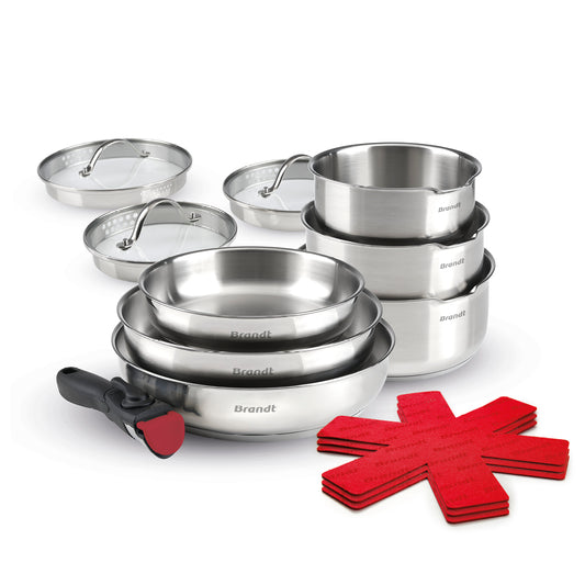 Stackable cookware set with removable handle 13 pieces - Silver