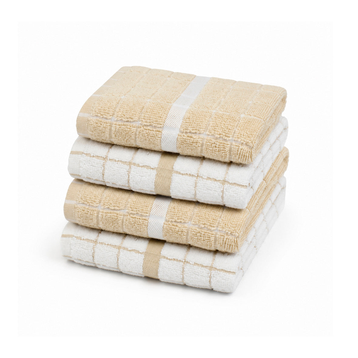 Plush 4 kitchen towels - 100% zero-twist combed cotton - Bistrot - white / black White Taupe
