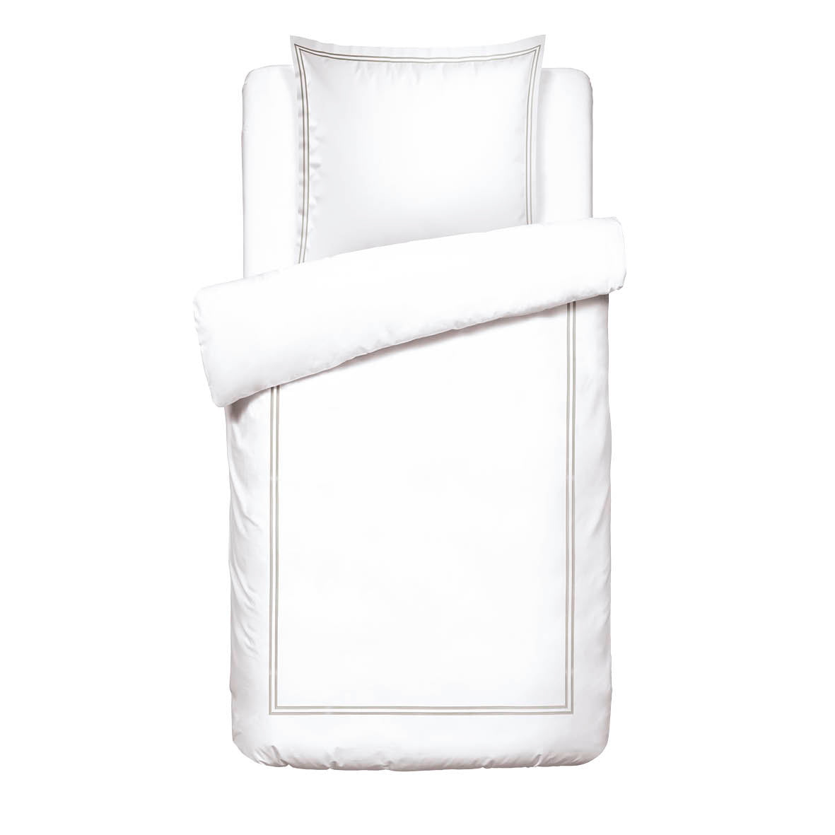 Duvet cover and pillowcase(s) set - 100% cotton sateen TC200 - Megève - taupe / white