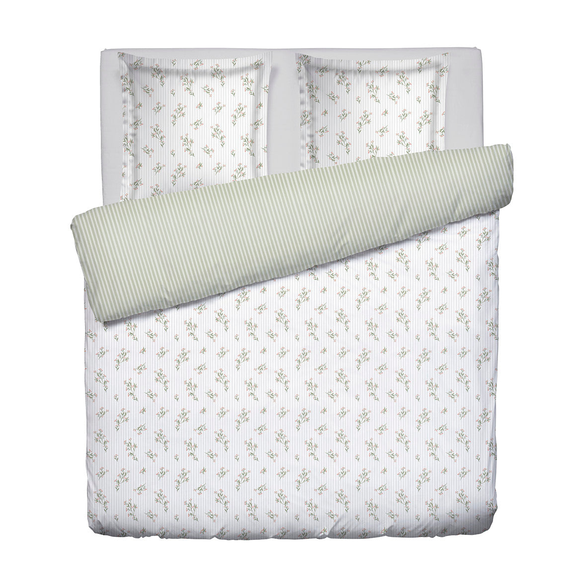 Duvet cover and pillowcase(s) set - 100% cotton sateen TC200 - Brise florale - white