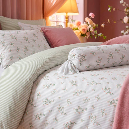 Bolster case - 100% cotton sateen TC200 - Brise florale - white