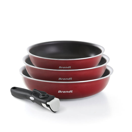 Set of 3 frypans with removable handle - Red