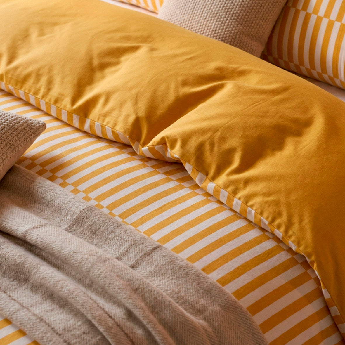 Duvet cover and pillowcase(s) set - 100% cotton sateen TC200 - Trame verticale - yellow