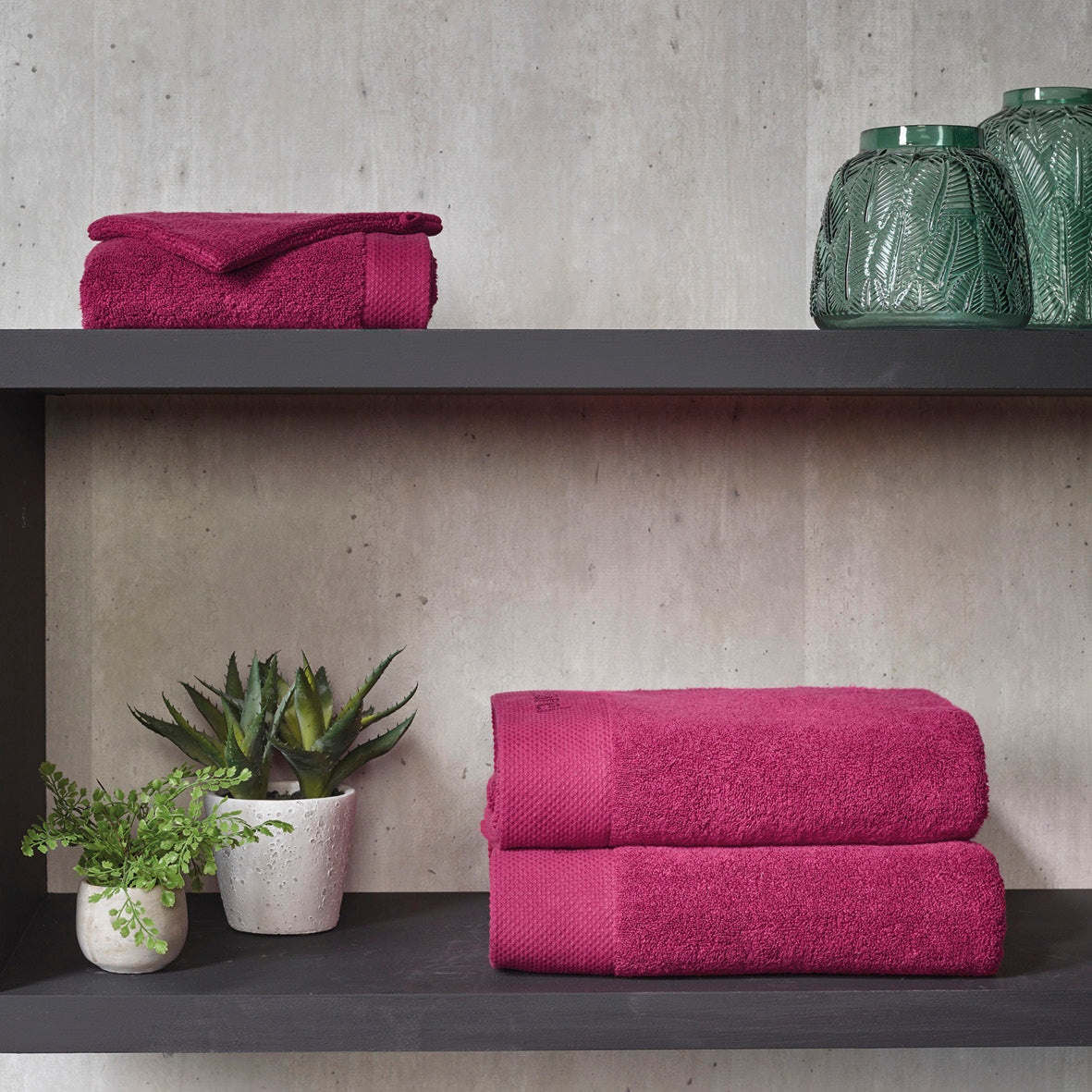 4-piece bath linen set - 100% combed cotton 570 gsm - Brise - fuchsia