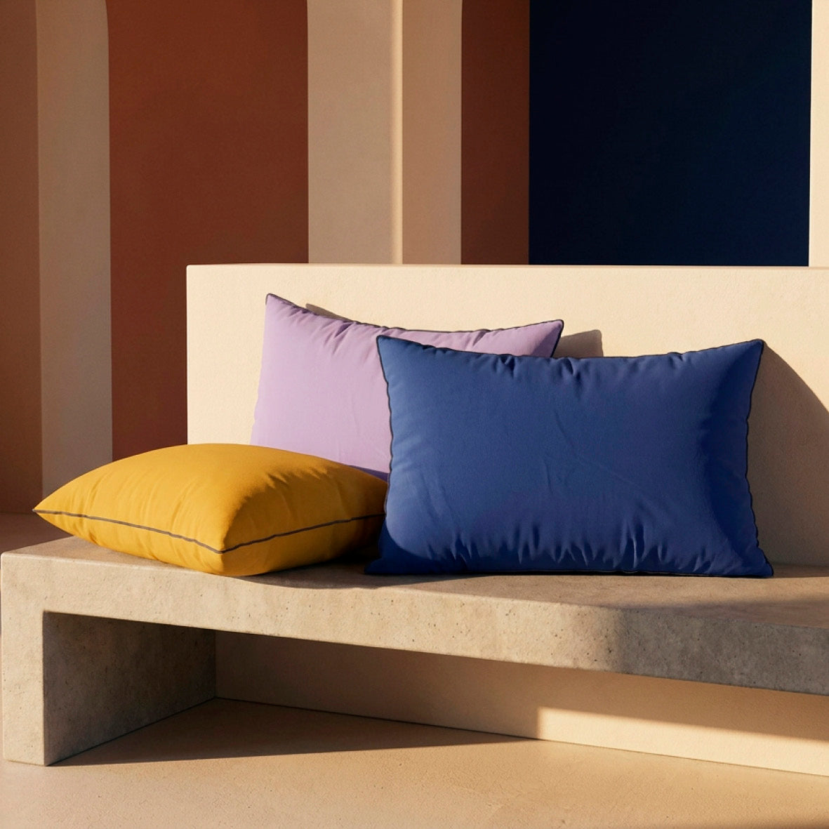 2 pillowcases - 100% cotton sateen TC200 - Uni piping - cobalt blue / lavender