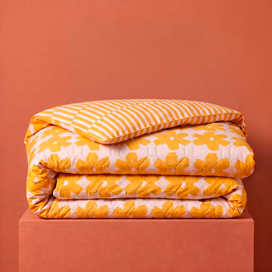 Bedspread - 100% cotton sateen TC200 - Pervenche - yellow 220 x 250 cm