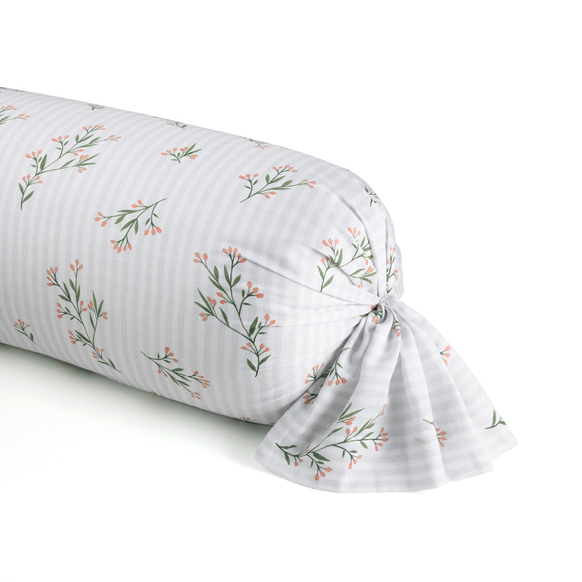 Bolster case - 100% cotton sateen TC200 - Brise florale - white 43 x 210 cm