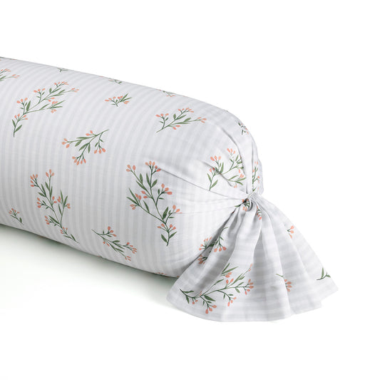 Bolster case - 100% cotton sateen TC200 - Brise florale - white 43 x 210 cm