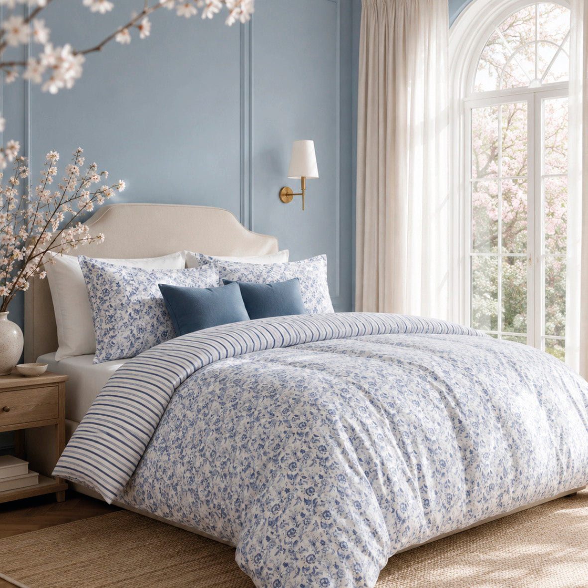 Duvet cover and pillowcase(s) set - 100% cotton sateen TC200 - Porcelaine - white