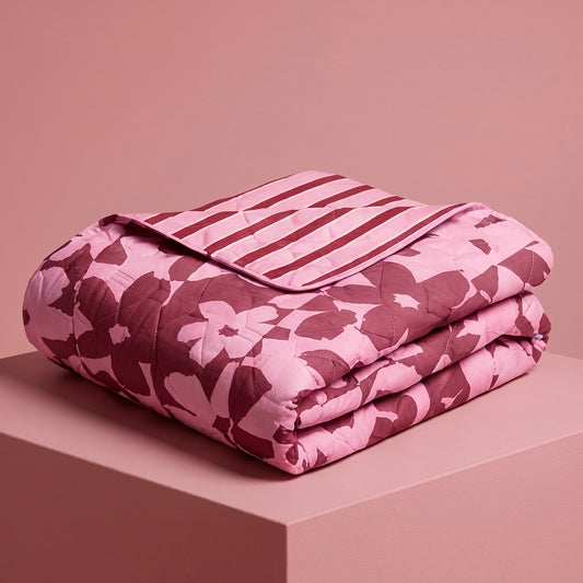 Bedspread - 100% cotton sateen TC200 - Éclosion carmine - pink / red 220 x 250 cm