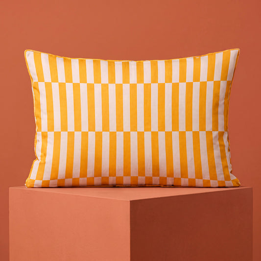 2 pillowcases - 100% cotton sateen TC200 - Cadence rayée / Pervenche - yellow 2 x (50 x 70 cm)