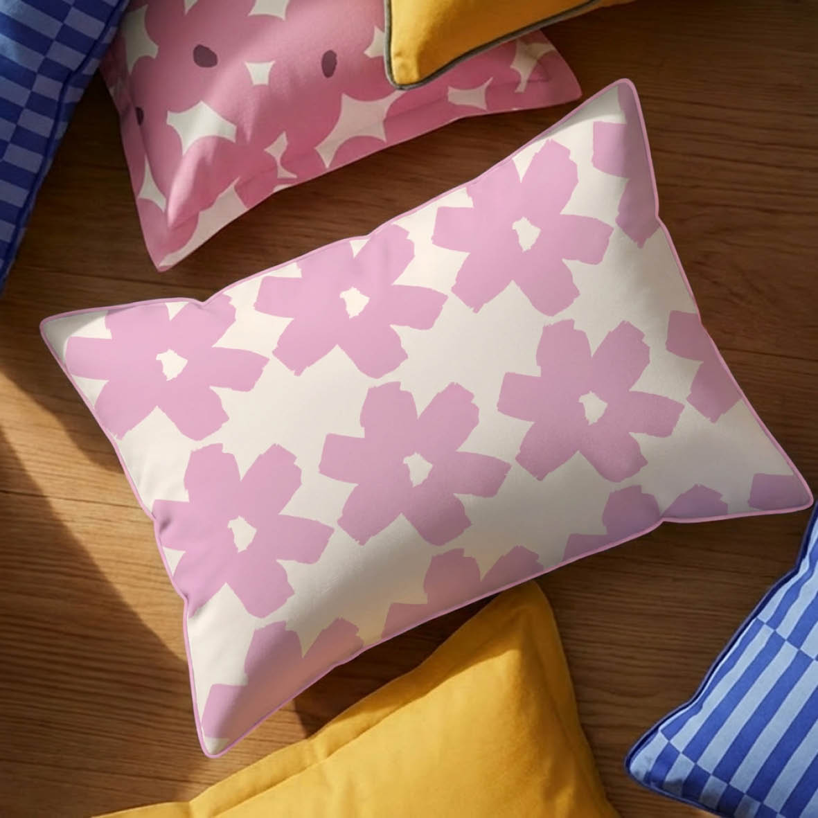 2 pillowcases - 100% cotton sateen TC200 - Cadence rayée / Pervenche - pink