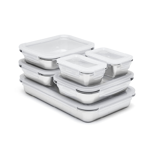 Set of 6 stainless steel containers with lid - silver