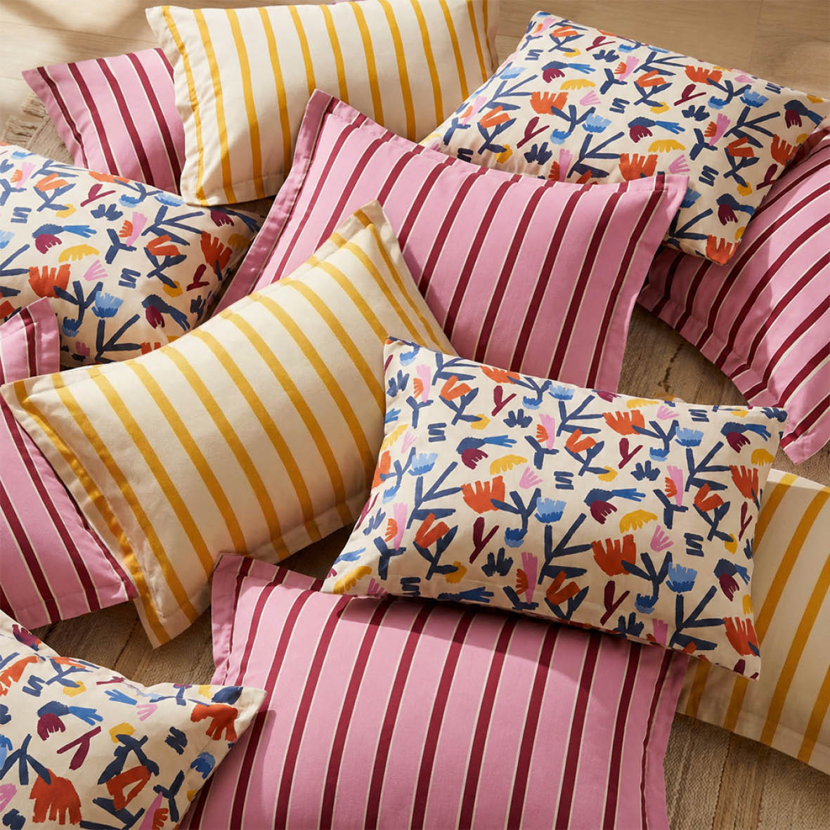 2 pillowcases - 100% cotton sateen TC200 - Sérénité rayée / Rayure en écho - yellow / pink