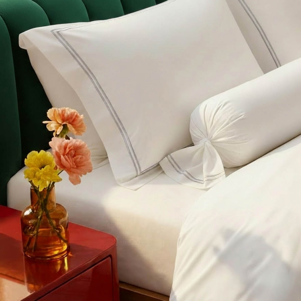 Bolster case - 100% cotton sateen TC200 - Megève - grey / white