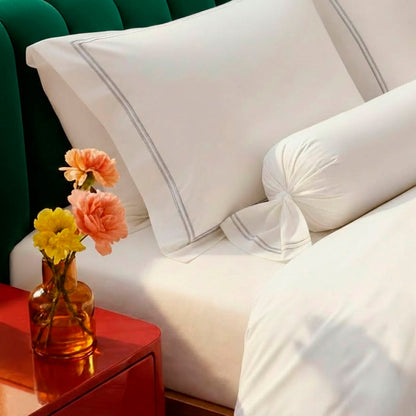Bolster case - 100% cotton sateen TC200 - Megève - grey / white