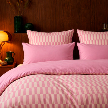 Duvet cover and pillowcase(s) set - 100% cotton sateen TC200 - Rayures alternées - pink / bubblegum