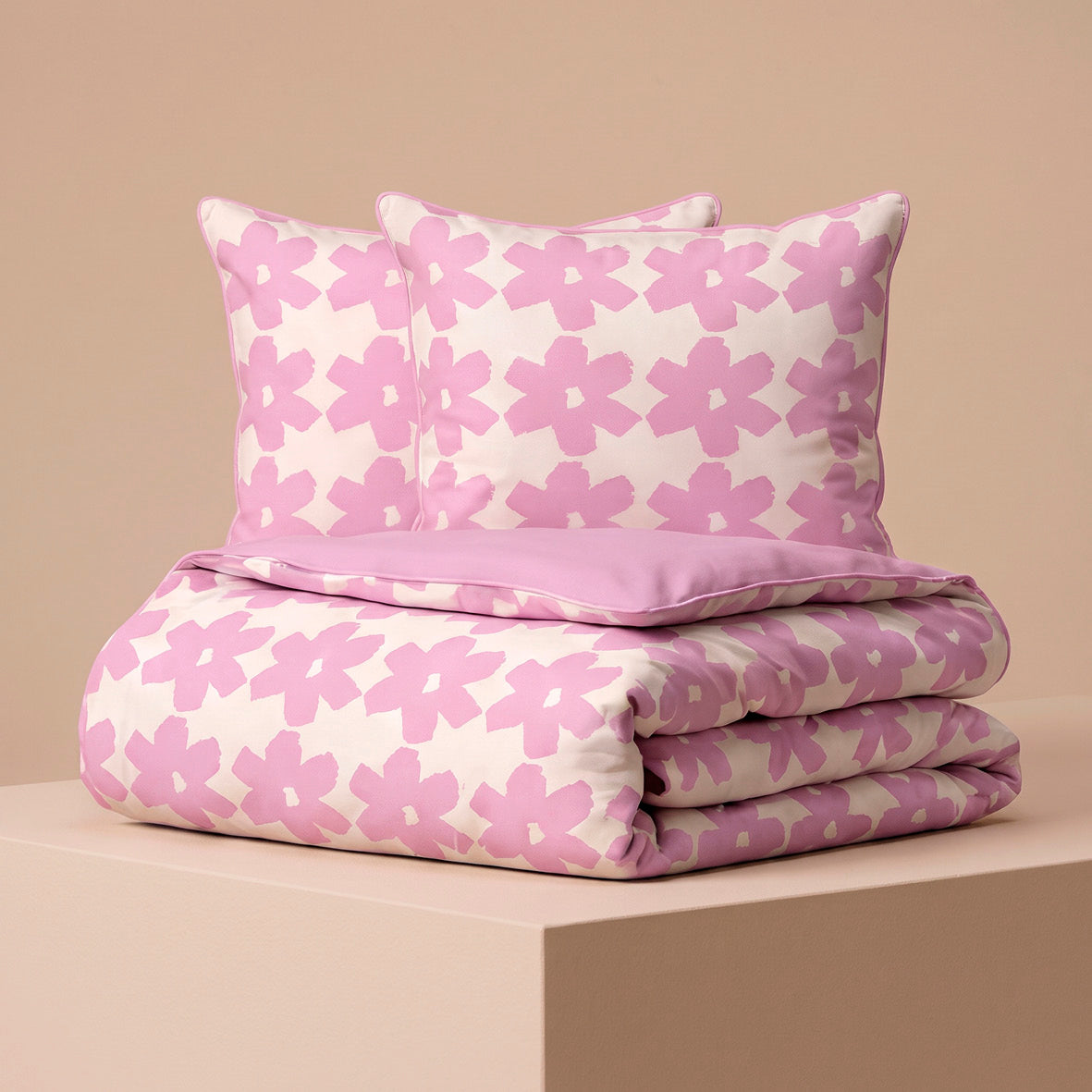 Duvet cover and pillowcase(s) set - 100% cotton sateen TC200 - Pervenche - pink / bubblegum