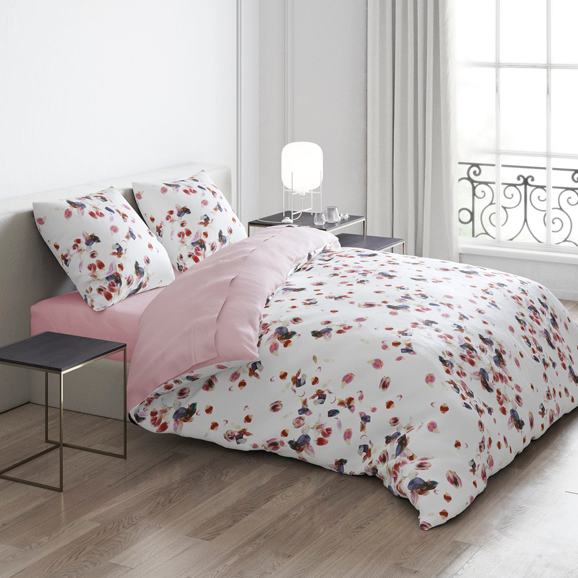 Duvet cover - 100% cotton sateen TC200 - Aurore - white / light pink