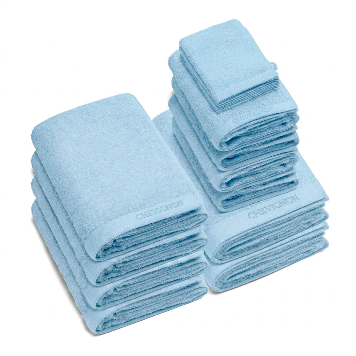 Complete bath linen set combed cotton LT - Lagon - 14 pieces Sky blue
