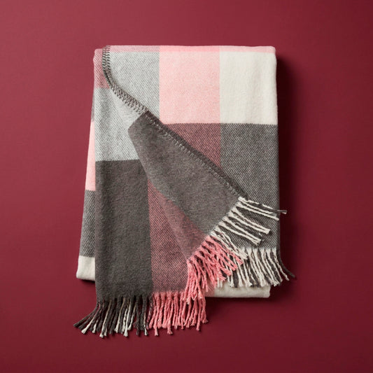 Ultra-soft woven throw - cotton blend - Tartan - pink / grey Default Title