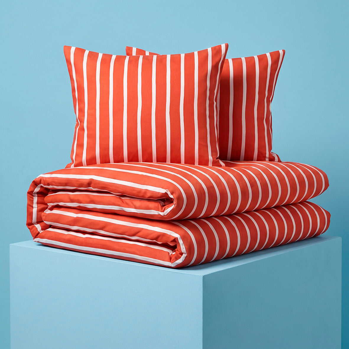 Duvet cover and pillowcase(s) set - 100% cotton sateen TC200 - Sérénité rayée - spicy pumpkin