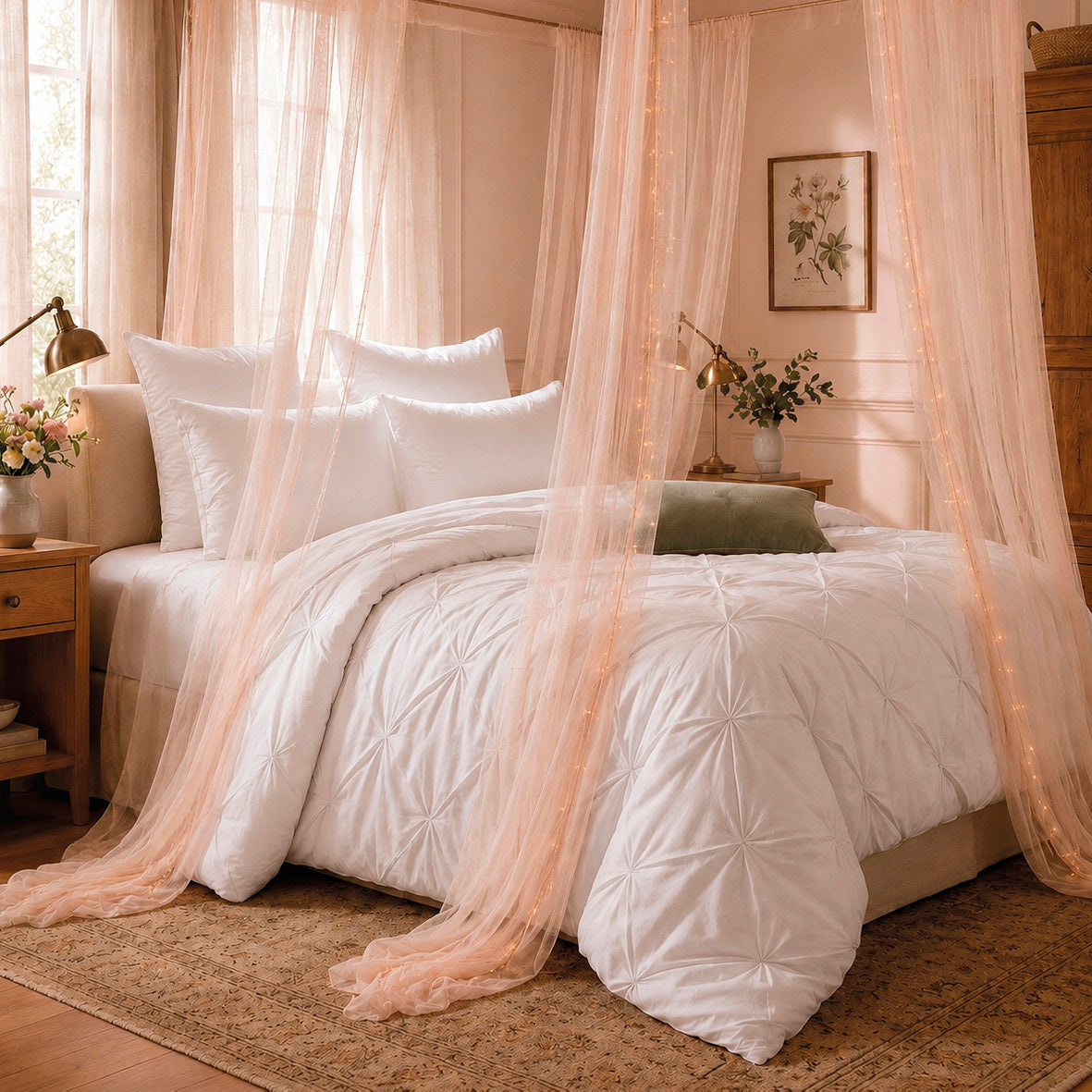 Duvet cover and pillowcase(s) set - 100% cotton sateen TC200 - Camélia - white