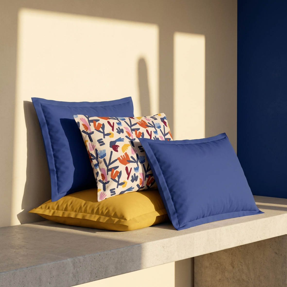 2 pillowcases - 100% cotton sateen TC200 - Chorégraphie sauvage - cobalt blue / multicolor