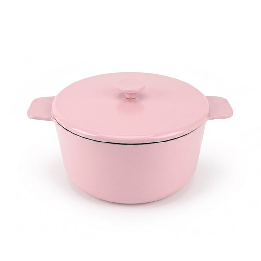 Enamelled cast iron round casserole with lid - pink - 28 cm