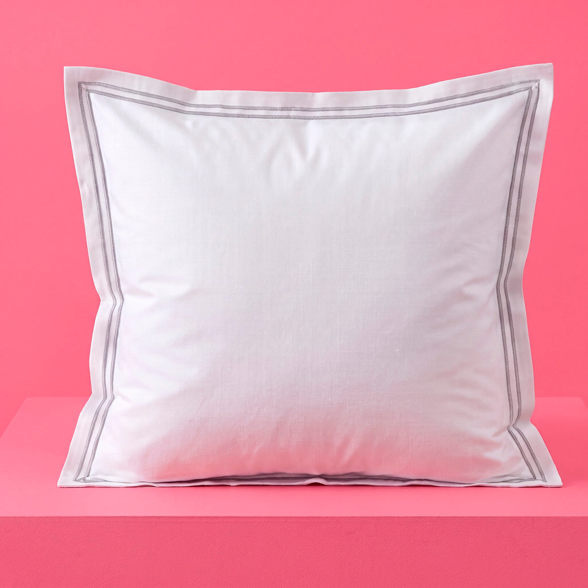 2 pillowcases - 100% cotton sateen TC200 - Megève - grey / white 2 x (63 x 63 cm)