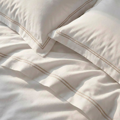 Duvet cover and pillowcase(s) set - 100% cotton sateen TC200 - Megève - taupe / white