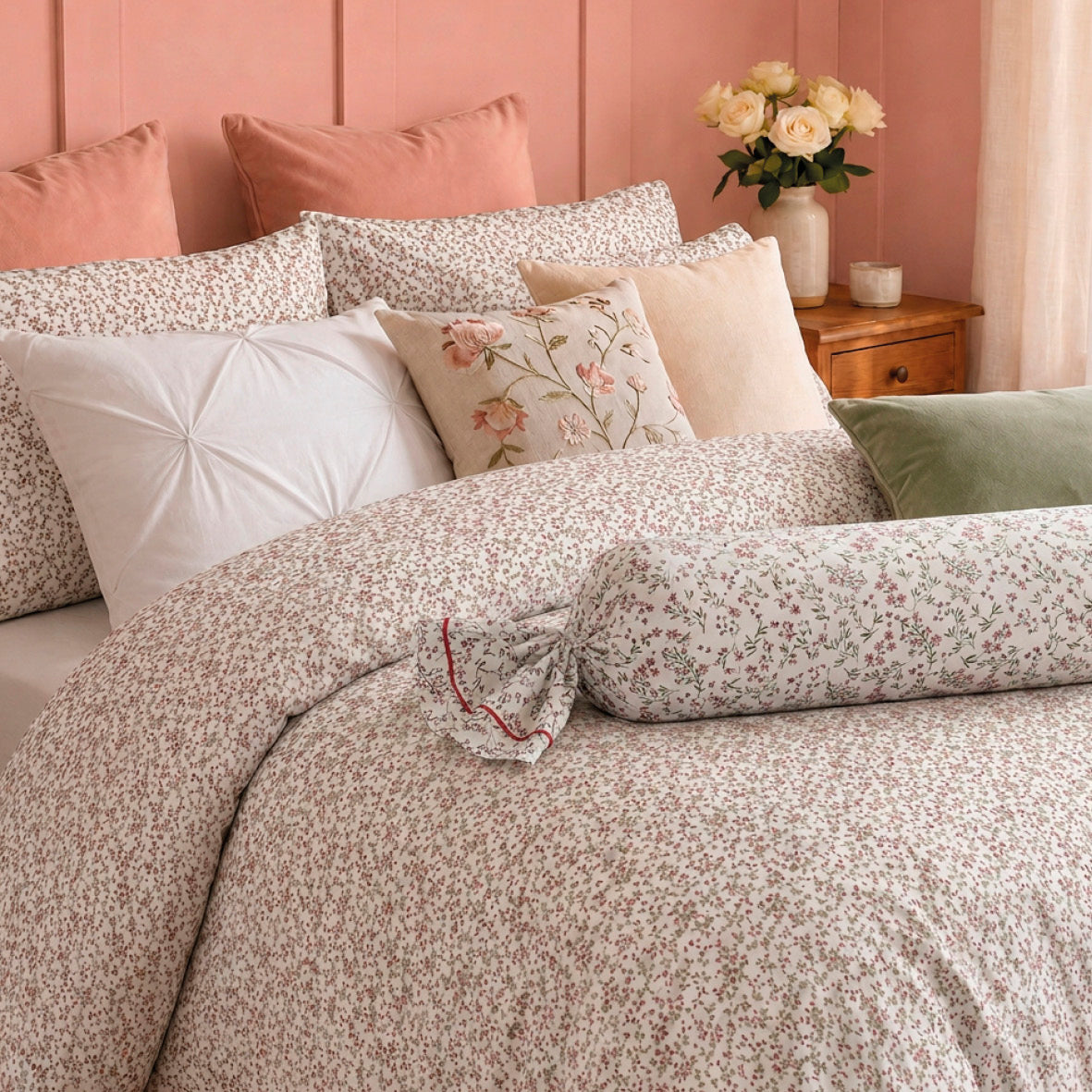 Bolster case - 100% cotton sateen TC200 - Coeur de prairie - beige