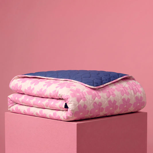 Bedspread - 100% cotton sateen TC200 - Pervenche - pink / cobalt blue 220 x 250 cm