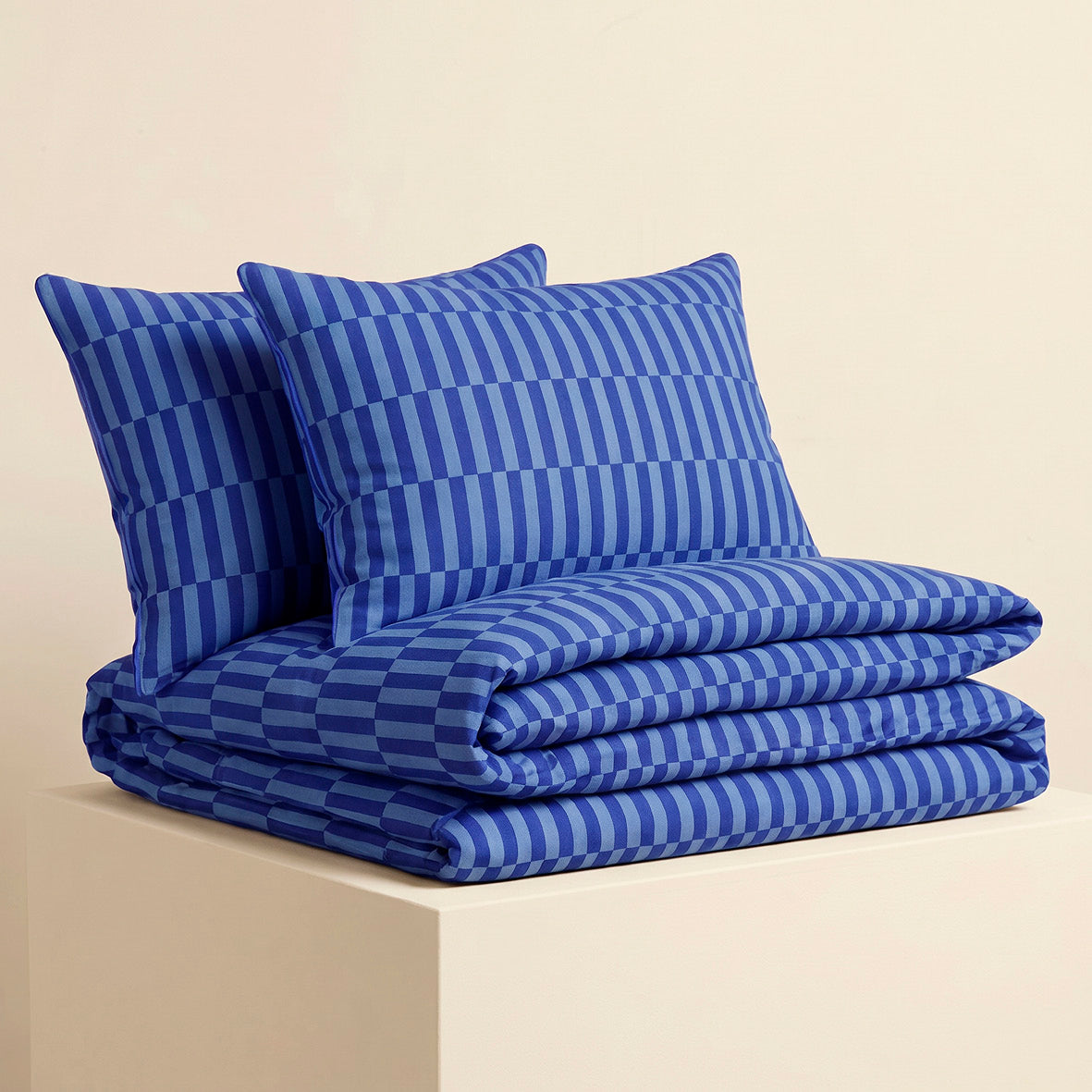 Duvet cover and pillowcase(s) set - 100% cotton sateen TC200 - Cadence rayée - blue 260 x 240 cm + 2 x (63 x 63 cm)
