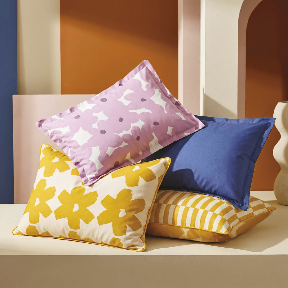 2 pillowcases - 100% cotton sateen TC200 - Cadence rayée / Pervenche - yellow