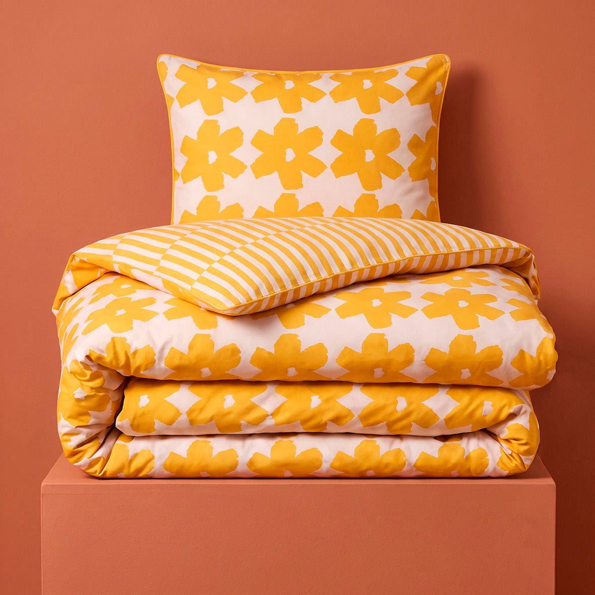 Duvet cover and pillowcase(s) set - 100% cotton sateen TC200 - Pervenche - yellow