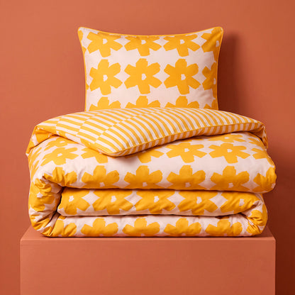 Duvet cover and pillowcase(s) set - 100% cotton sateen TC200 - Pervenche - yellow