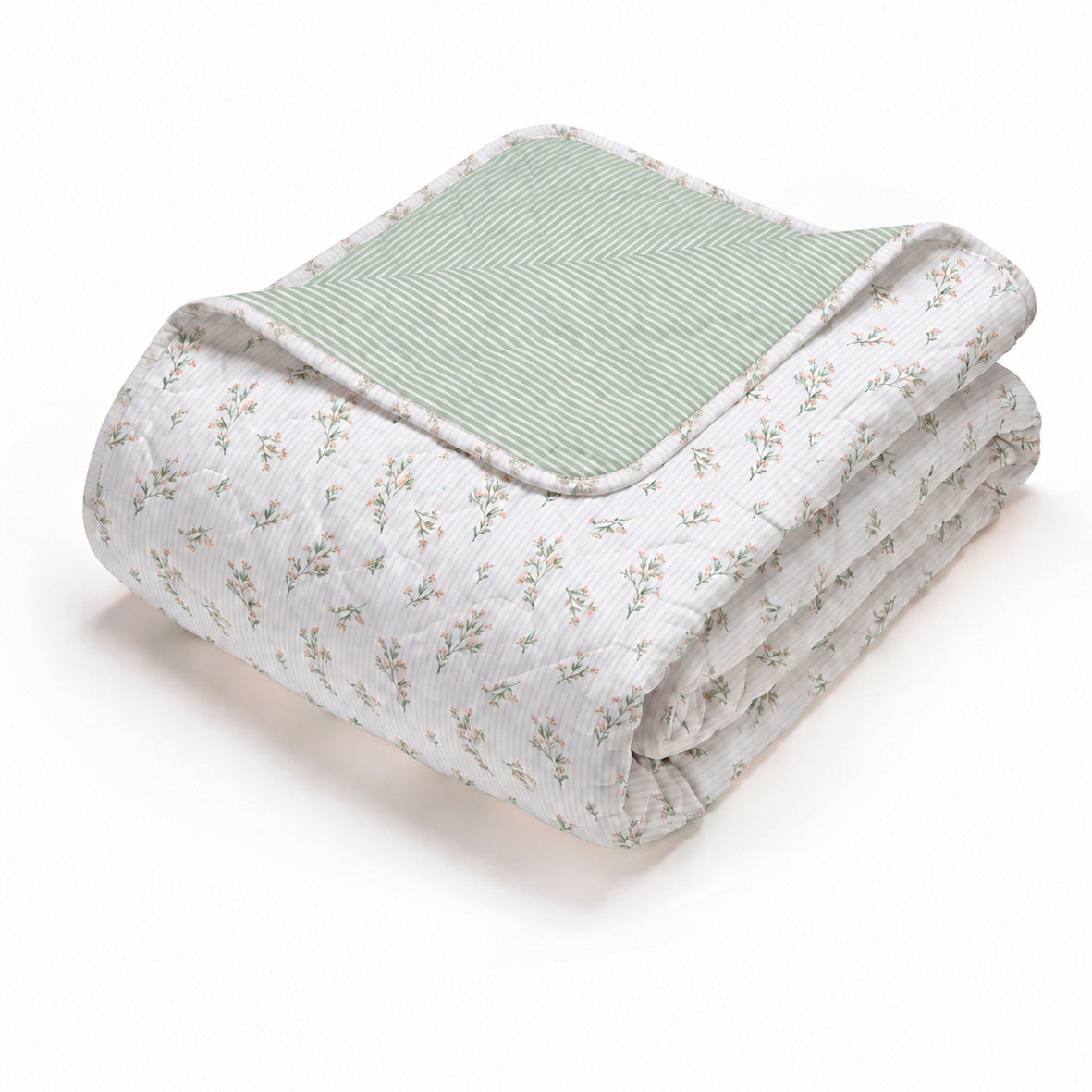 Bedspread - 100% cotton sateen TC200 - Brise florale - white 220 x 250 cm