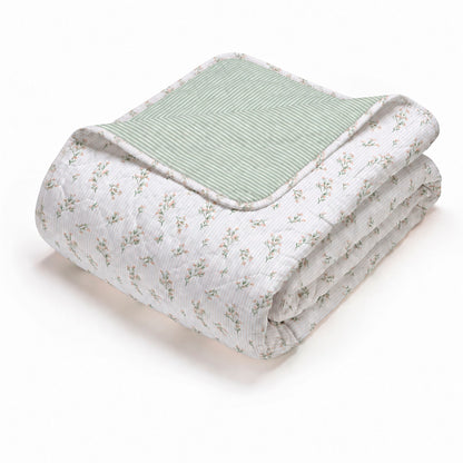 Bedspread - 100% cotton sateen TC200 - Brise florale - white 220 x 250 cm