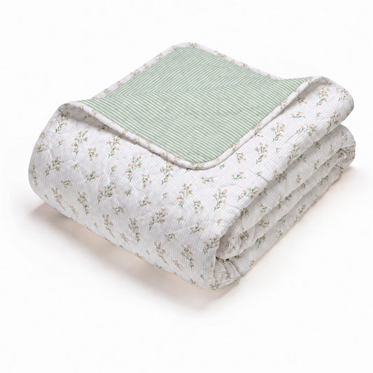 Bedspread - 100% cotton sateen TC200 - Brise florale - white 220 x 250 cm