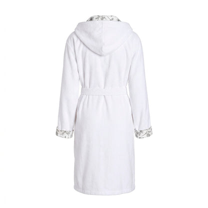 Cosy hooded bathrobe - 100% cotton velvet 320 gsm - Jardin de Papillons - white