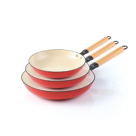Set of 3 frypans - red