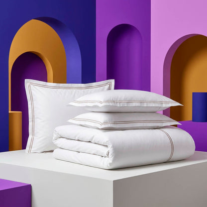 Duvet cover and pillowcase(s) set - 100% cotton sateen TC200 - Megève - taupe / white