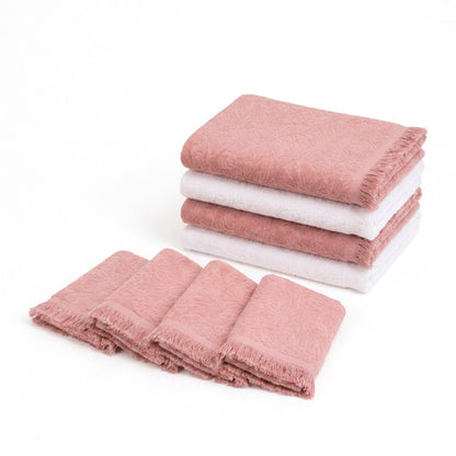 8-piece towel set - 100% combed cotton - Pétale - pink / white Pink White