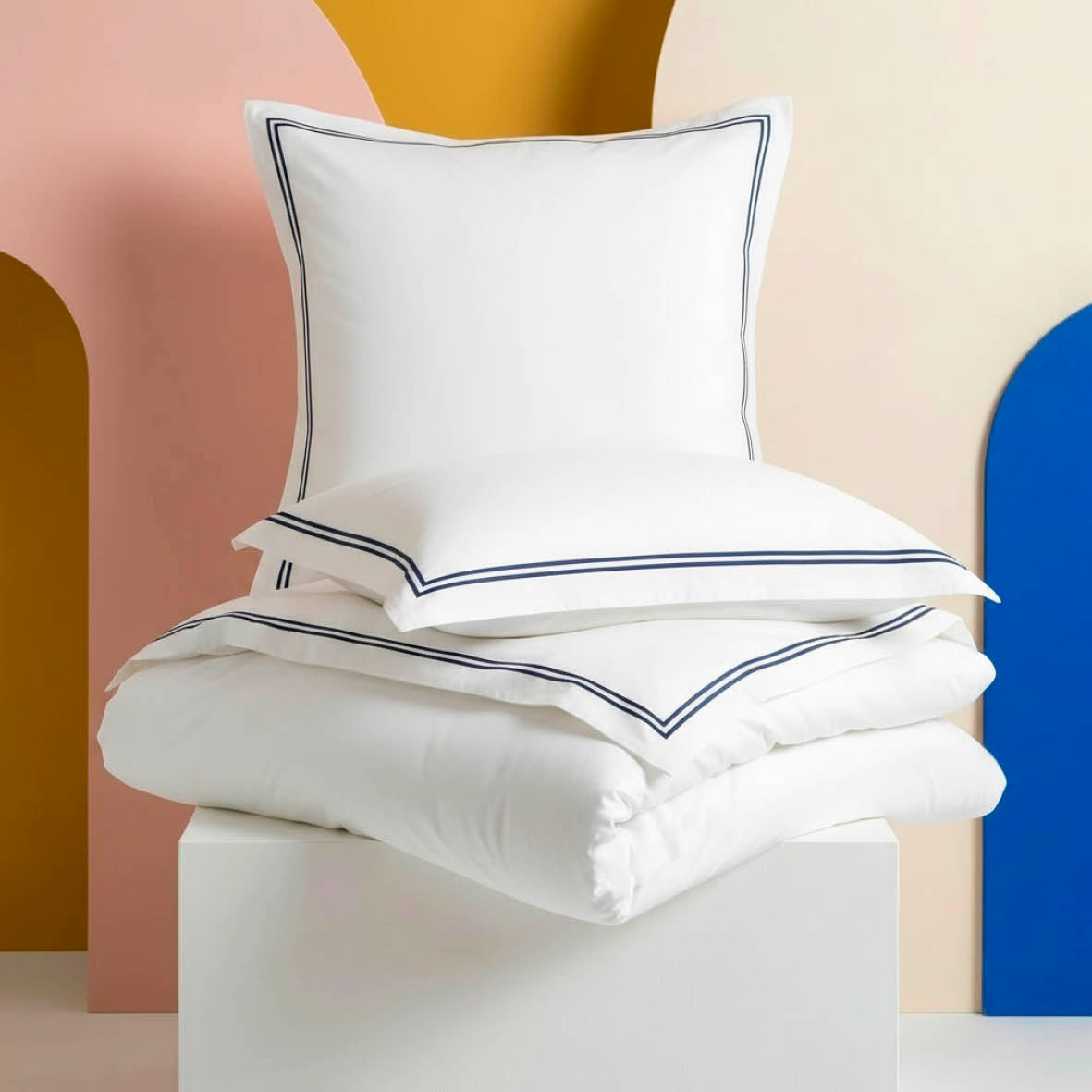 Duvet cover and pillowcase(s) set - 100% cotton sateen TC200 - Megève - dark blue / white