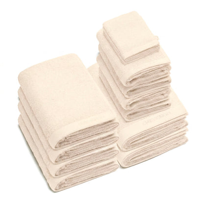 Complete bath linen set combed cotton LT - Lagon - 14 pieces Ivory