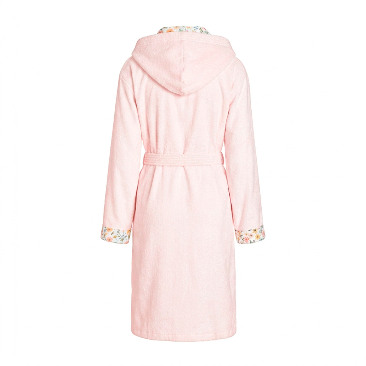 Cosy hooded bathrobe - 100% cotton velvet 320 gsm - Fleurs d'été - salmon pink