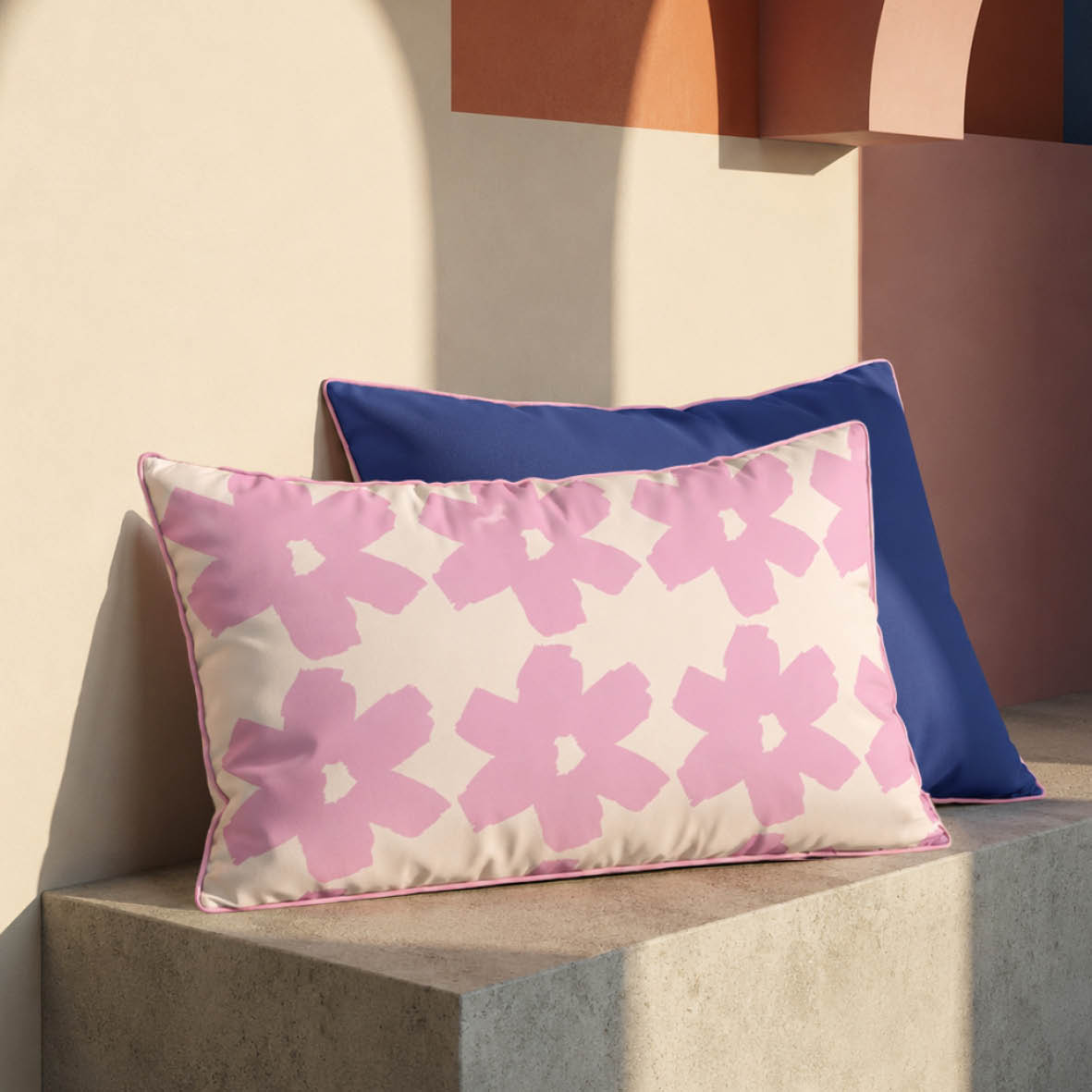 2 pillowcases - 100% cotton sateen TC200 - Pervenche - cobalt blue / pink
