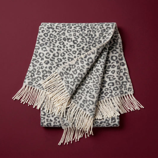 Ultra-soft woven throw - cotton blend - Leopard - light grey Default Title